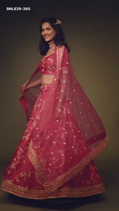 Bright Pink Embroidered Designer Lehenga Choli - BNL839