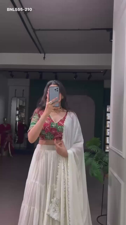 MNL555- Marble Lehenga Choli Set – Foil Work, Bandhej Blouse & Gotta Patti Dupatta